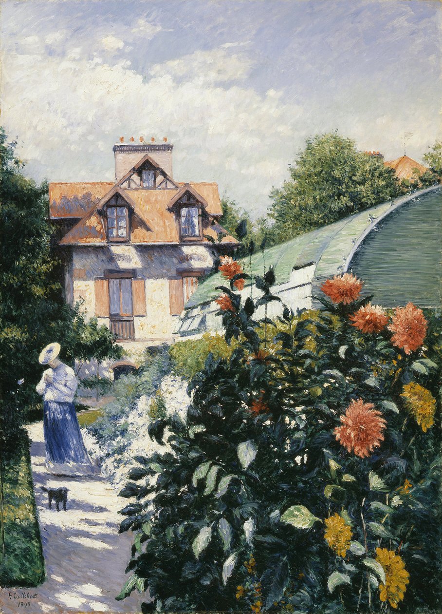 Daaliat, Petit Gennevilliersin puutarha - Gustave Caillebotte (1848-1894). öljy kankaalle tekijältä Gustave Caillebotte