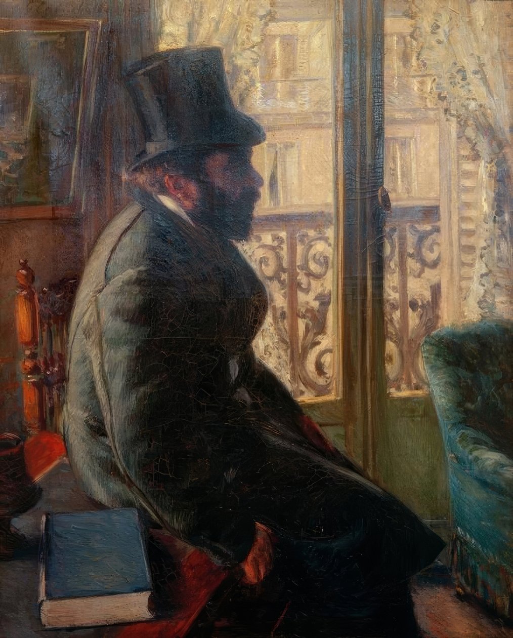 Mies silinteri istuu ikkunan vieressä tekijältä Gustave Caillebotte