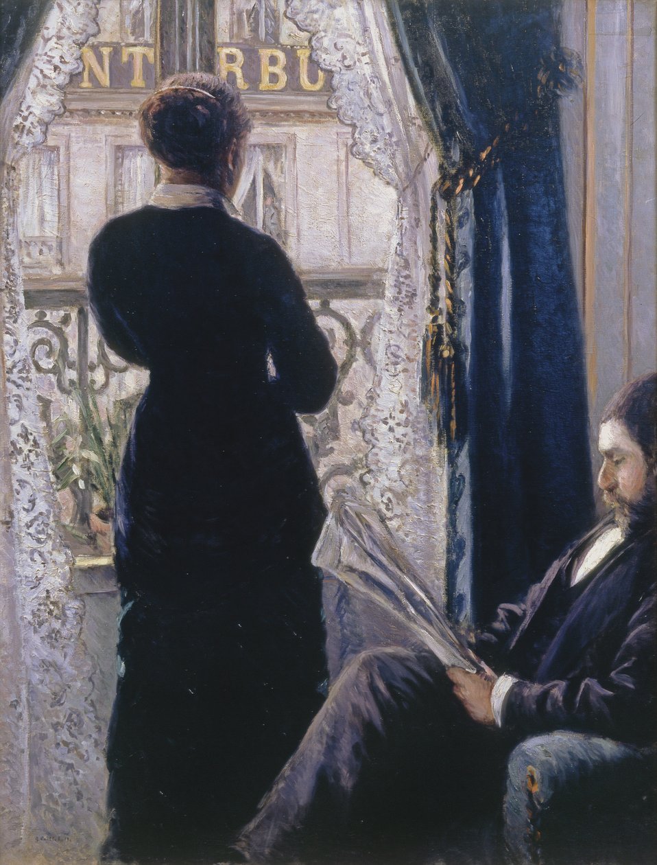 Sisustus.Nainen ikkunan ääressä tekijältä Gustave Caillebotte