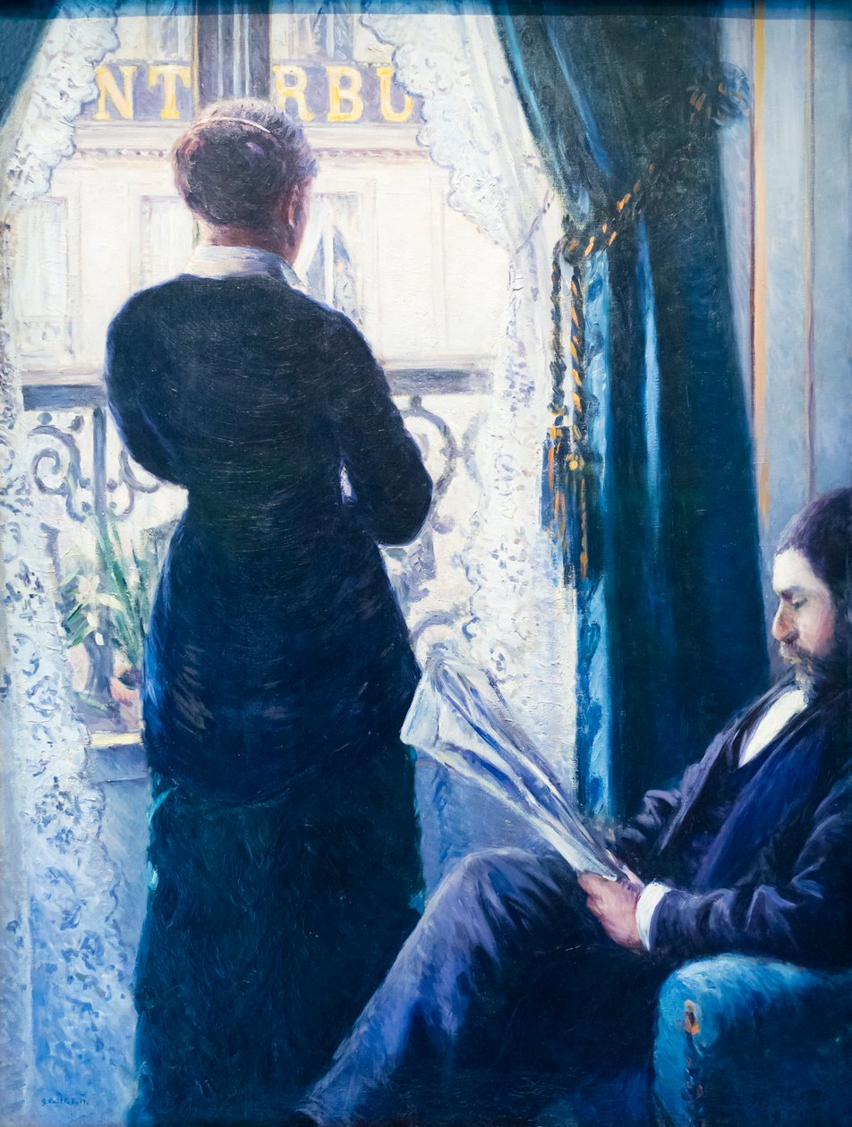 Sisustus, nainen ikkunalla, c. 1880 (öljy kankaalle) tekijältä Gustave Caillebotte