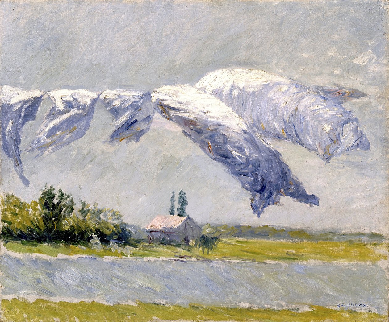 Pyykinkuivaus, Petit Gennevilliers - Gustave Caillebotte (1848-1894). Öljy kankaalle tekijältä Gustave Caillebotte