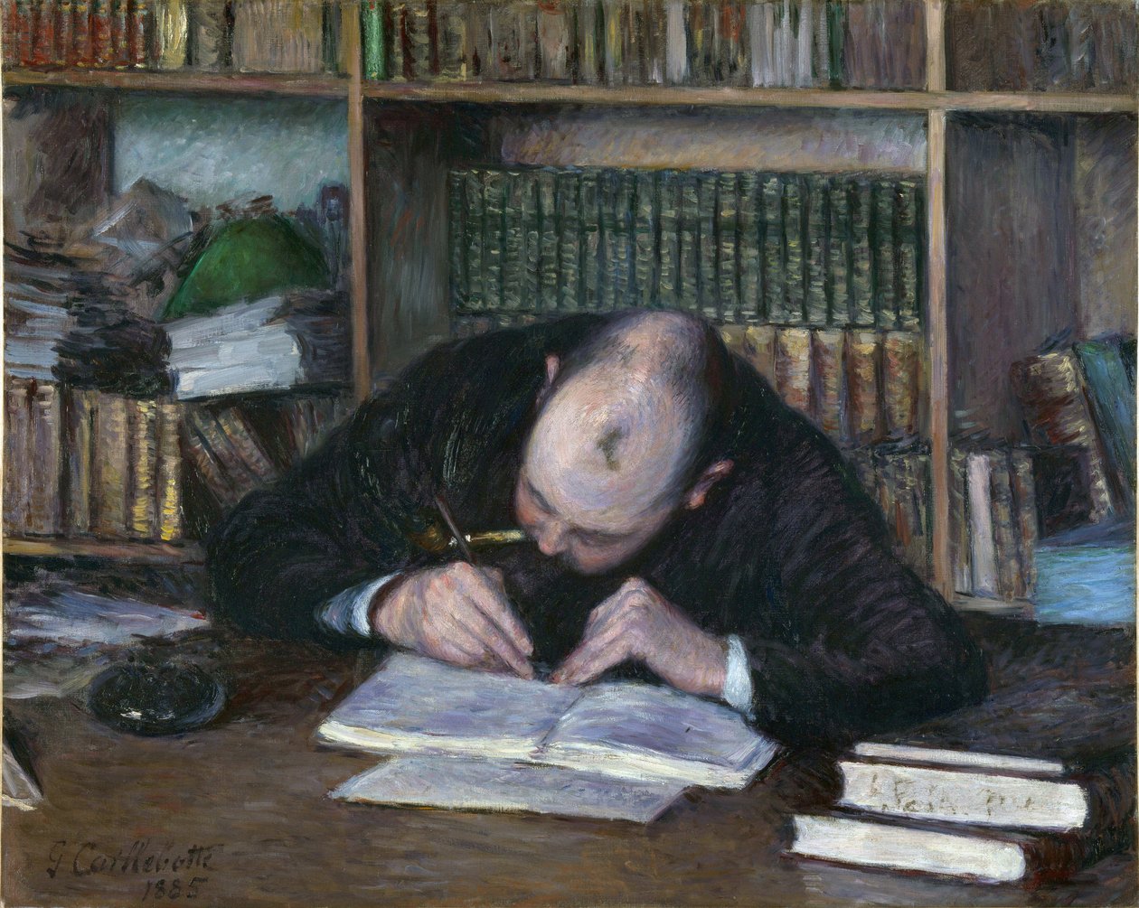 Kirjakauppiaan Emile Jean Fontainen muotokuva (The Bookseller E. J. Fontaine) - Gustave Caillebotten (1848-1894) maalaus, öljy kankaalle (65x81 cm) tekijältä Gustave Caillebotte