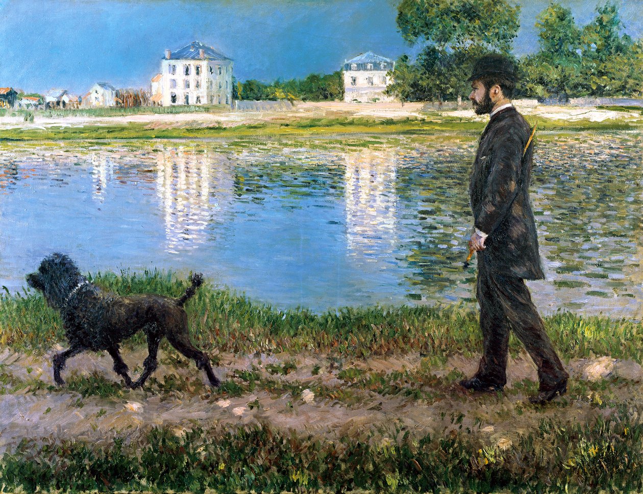Richard Gallo ja hänen koiransa Petit Gennevilliersissä, 1883-1884. tekijältä Gustave Caillebotte
