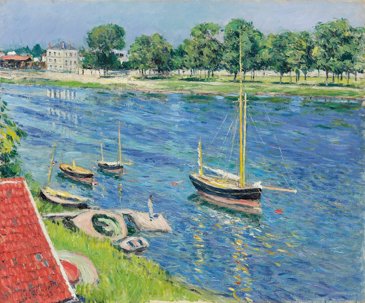 Seine Argenteuilissa, veneitä ankkurissa; Seine Argenteuilissa, veneitä ankkurissa, 1883 tekijältä Gustave Caillebotte