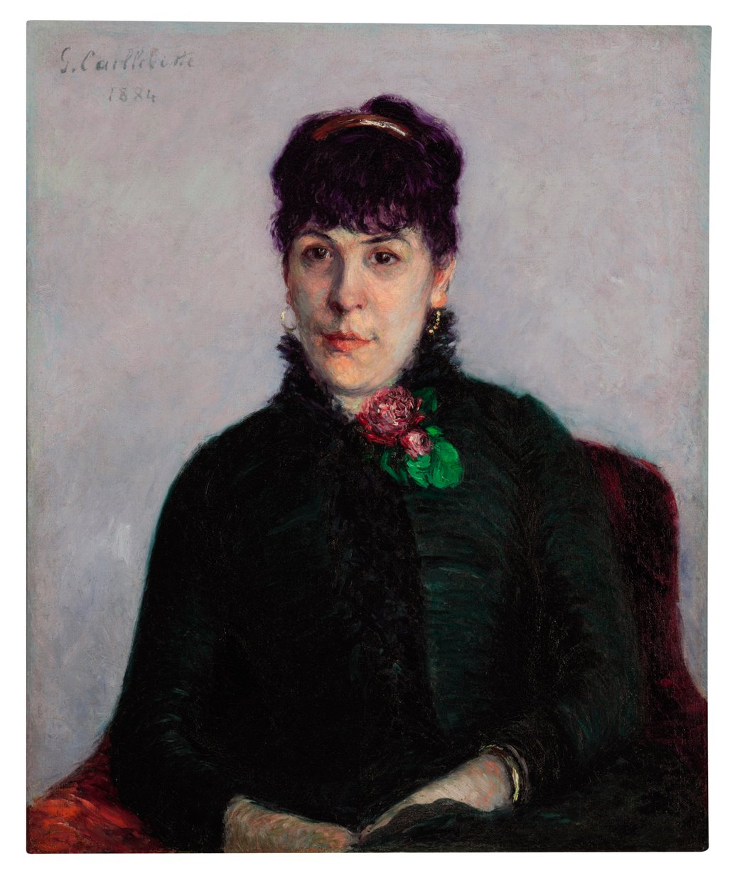 Nainen ruusun kanssa, 1884 tekijältä Gustave Caillebotte
