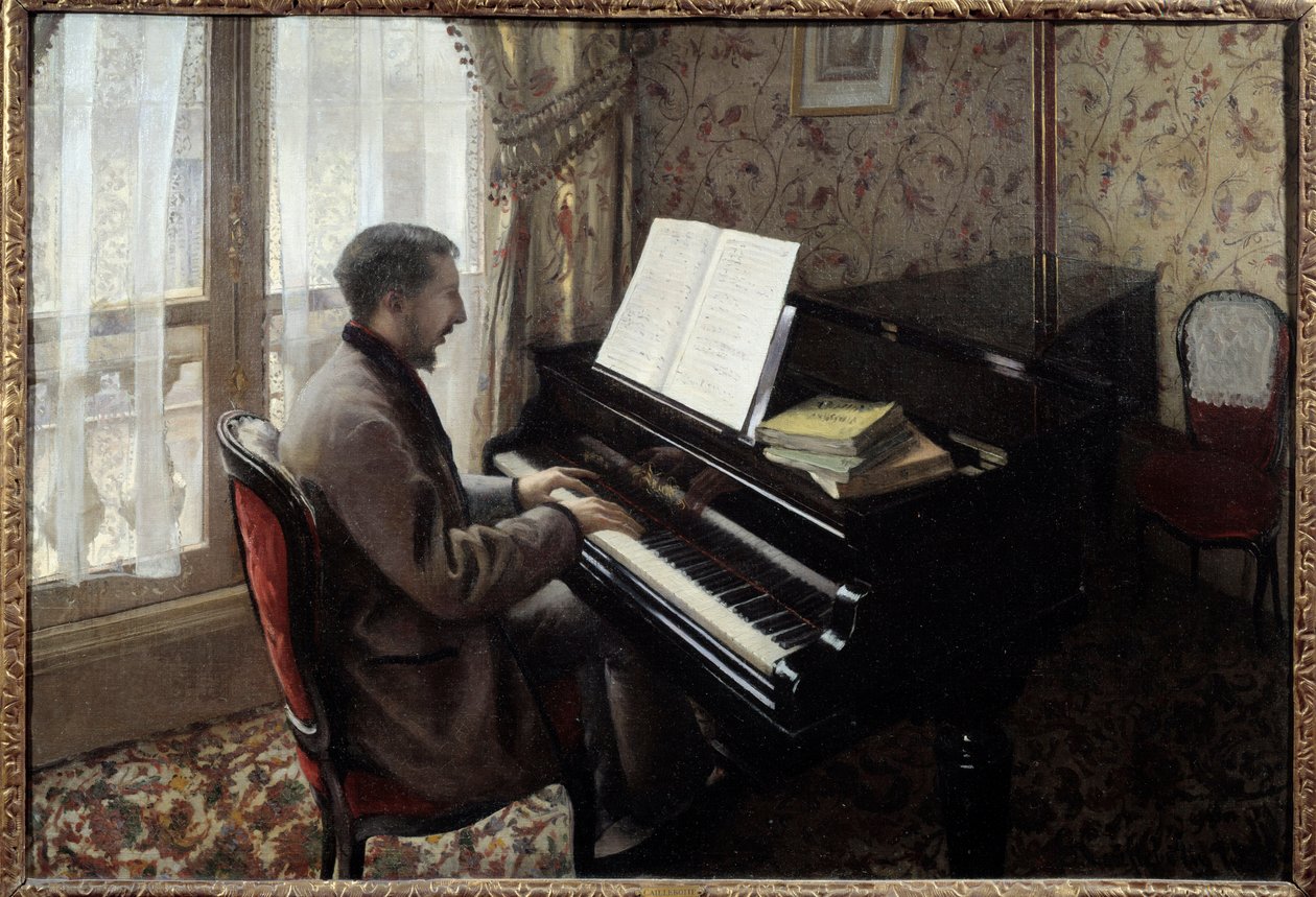 Nuori mies soittaa pianoa. Gustave Caillebotten (1848-1894) maalaus tekijältä Gustave Caillebotte