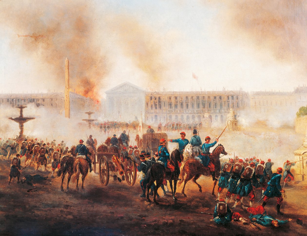 Taistelu Place de la Concordessa Pariisissa kommuunin viimeisinä päivinä tekijältä Gustave Clarence Rodolphe Boulanger