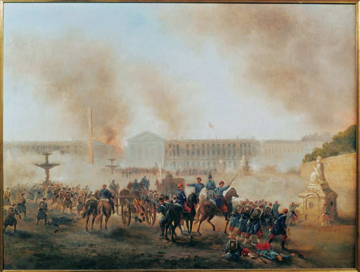 Kommuuni: taistelu Place de la Concorde -aukiolla ... (maalaus kankaalle) tekijältä Gustave Clarence Rodolphe Boulanger