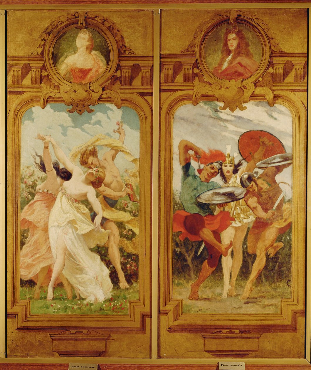 Foyer de la Danse -huoneessa on neljä Boulangerin tekemää seinämaalausta, jotka esittävät Danse amoureusea, rakastavaisten tanssia, ja Danse guerrierea, sotatanssia... (seinämaalaus). tekijältä Gustave Clarence Rodolphe Boulanger