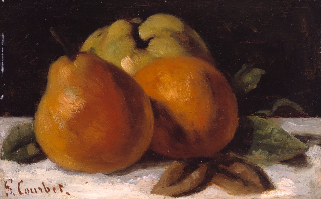 Omena, päärynä ja appelsiini, n. 1871-72 (öljy paneelissa) tekijältä Gustave Courbet