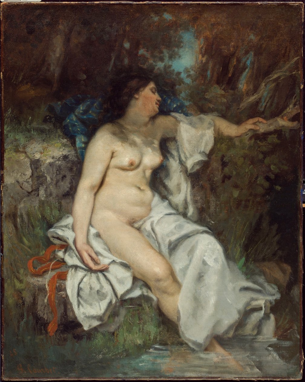 Uimari nukkuu puron varrella tekijältä Gustave Courbet