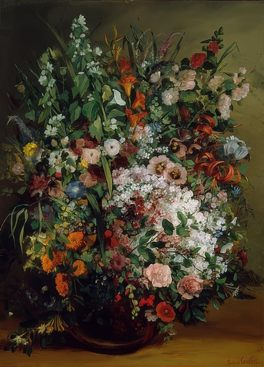 Kukkakimppu maljakossa. 1862 tekijältä Gustave Courbet