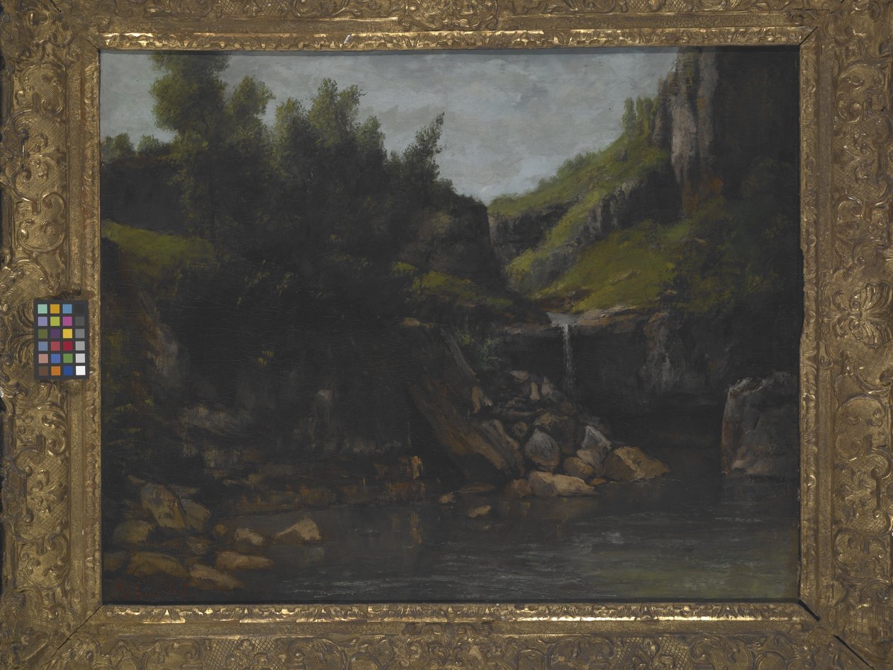 Cascade In A Rocky Landscape (öljy kankaalle) tekijältä Gustave Courbet