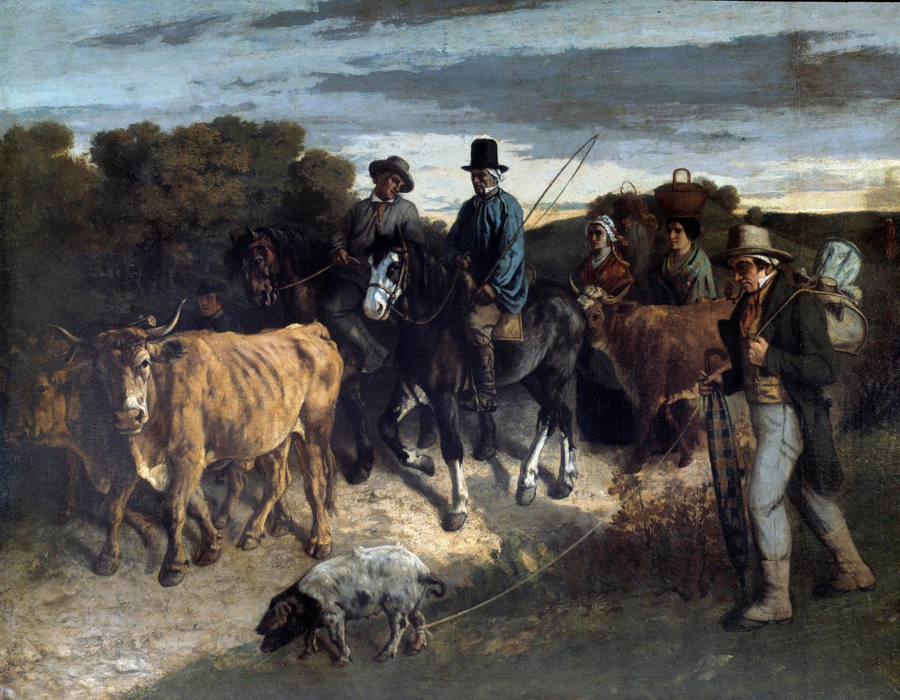 Flageyn viljelijät palaamassa Gustave Courbetin (1819-1877) maalausnäyttelystä. 1800-luvulla. Besancon, Kuvataidemuseo tekijältä Gustave Courbet