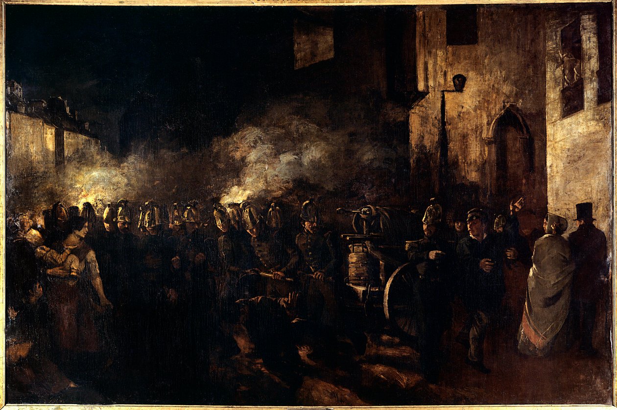 Palomiehiä palamassa Gustave Courbetin (1819-1877) maalaus 1850 Su. 3,88x5,8 m Pariisi, Musee du petit palais tekijältä Gustave Courbet