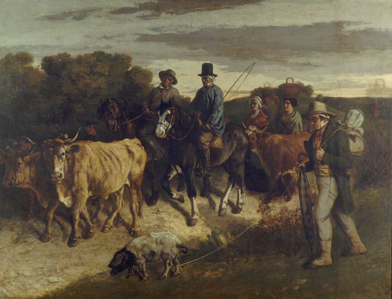 Ranskalainen:  Les Paysans de Flagey revenant de la foire Flageyn talonpojat takaisin messuilta. tekijältä Gustave Courbet
