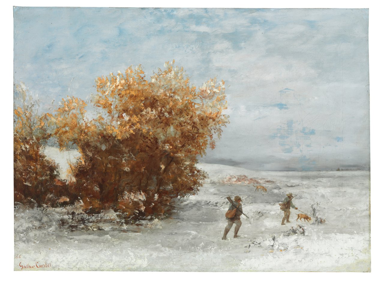 Metsästäjät lumessa, 1866 tekijältä Gustave Courbet