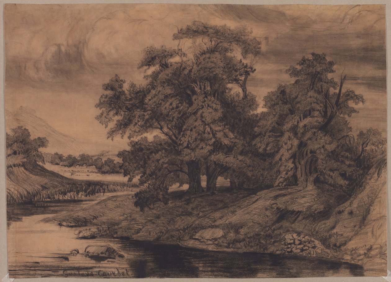 Maisema suurilla puilla, 1860-luvun loppu 1870-luvun alku. tekijältä Gustave Courbet