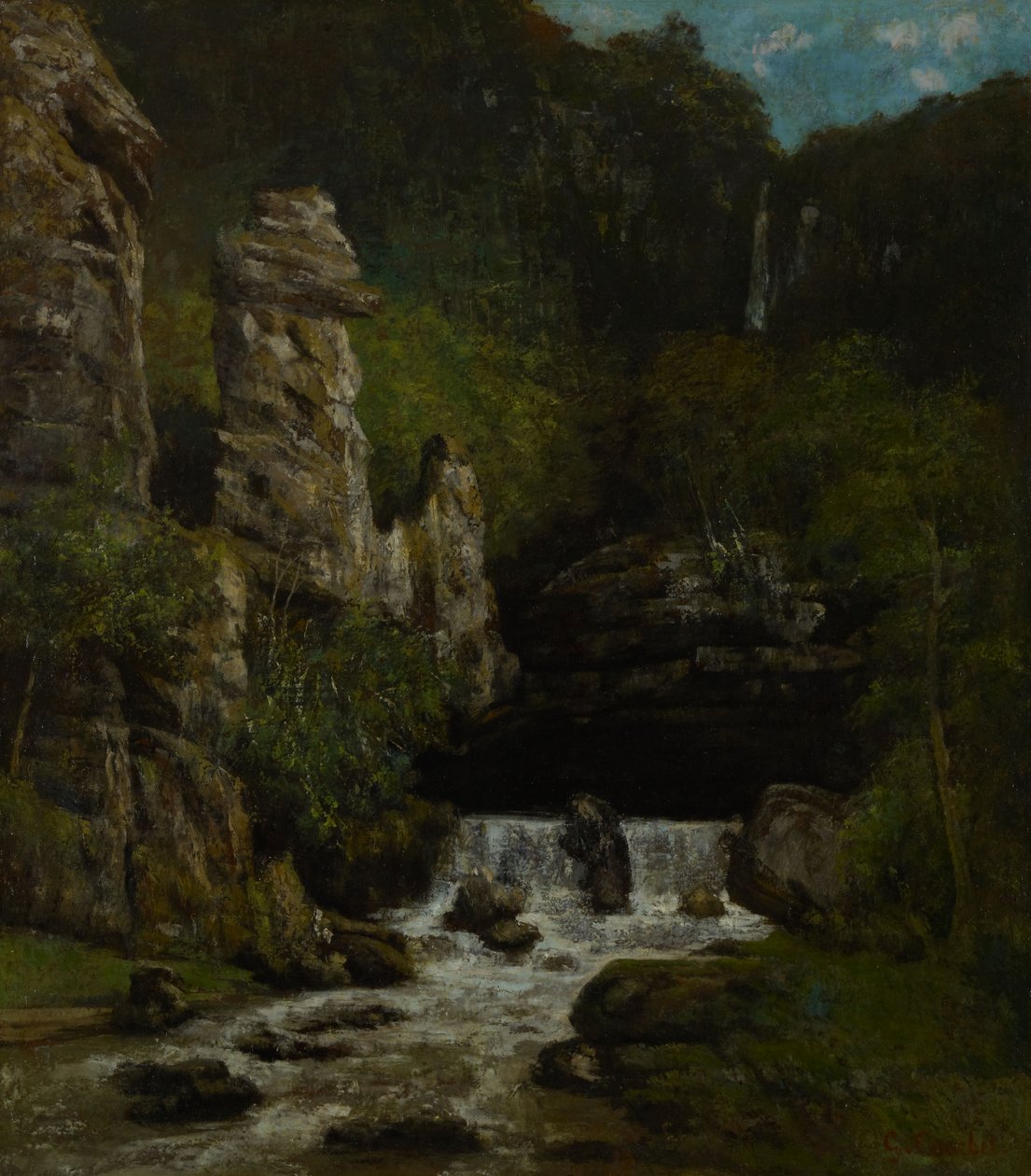 Maisema, jossa on vesiputous tekijältä Gustave Courbet