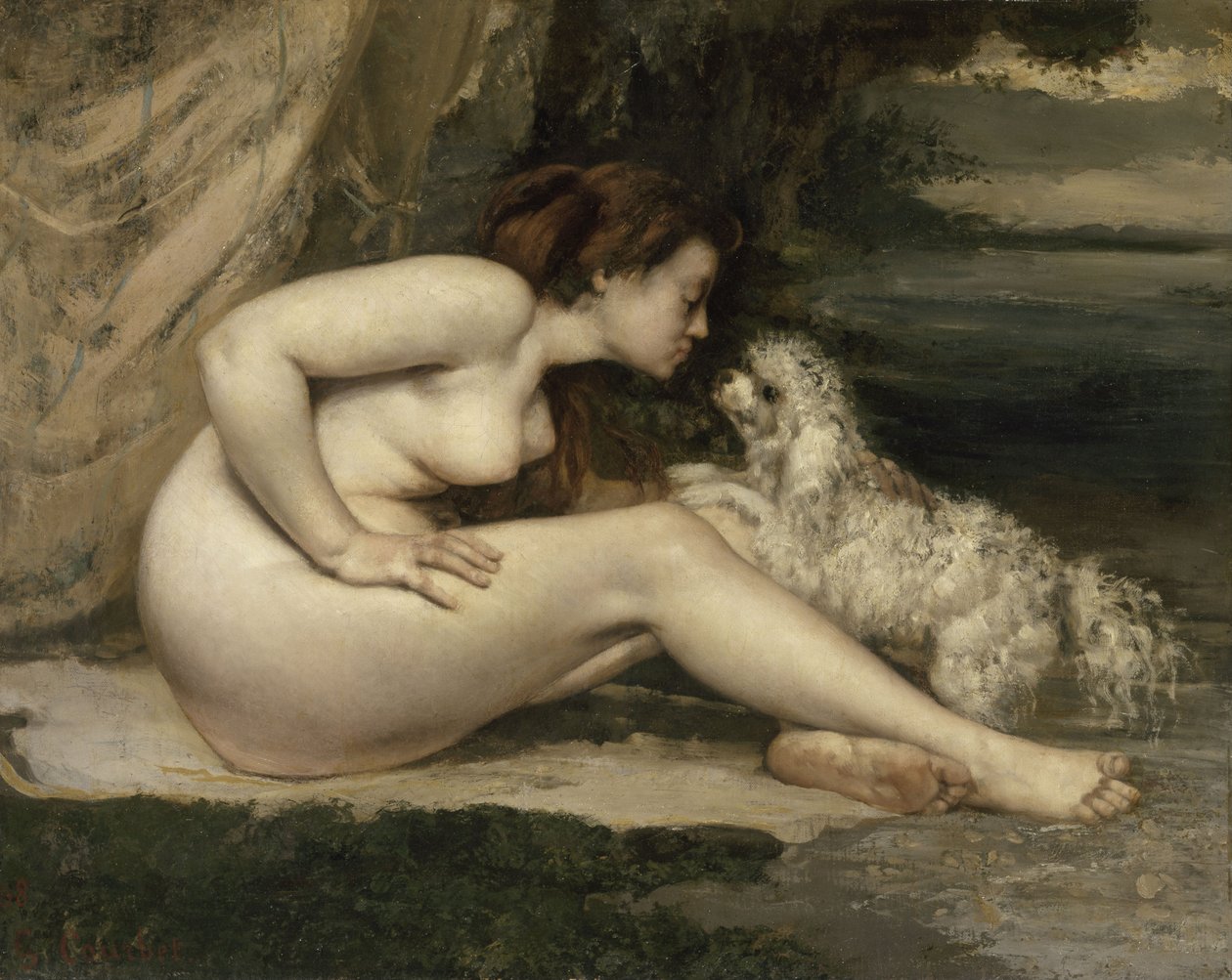 Alaston nainen koiran kanssa, 1861-1862 tekijältä Gustave Courbet