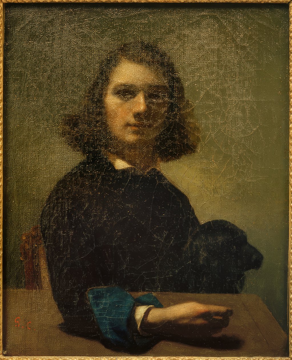 Pieni taiteilijamuotokuva mustalla koiralla tekijältä Gustave Courbet