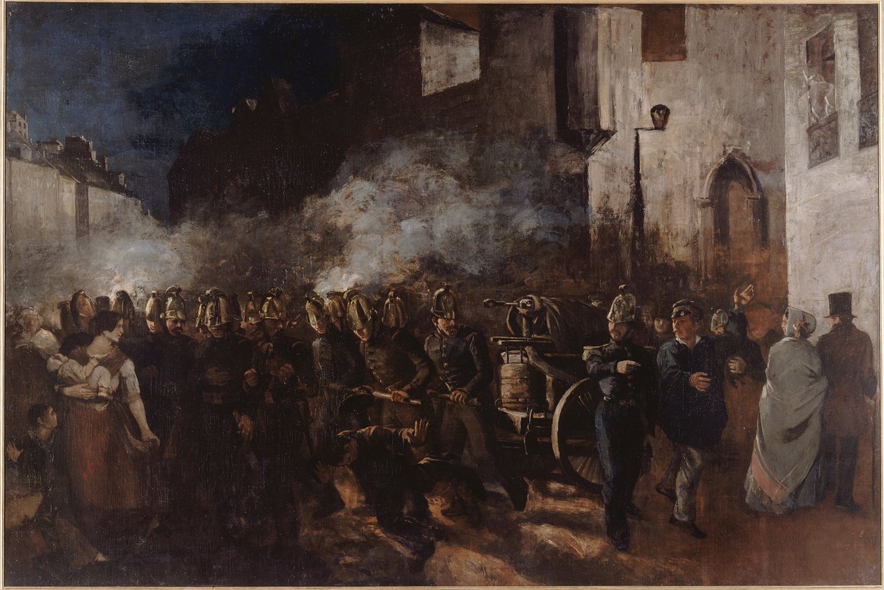 ""palomiehet juoksevat tulipaloon"" Gustave Courbetin (1819-1877) maalaus 1851 Koko 3,88x5,8 m Pariisi, Musee du petit palais Palomiehet juoksemassa tuleen - Courbet, Gustave (1819-1877) - 1851 - Öljy kankaalle - 388x580 - Petit Palais, Museum of Fine Arts tekijältä Gustave Courbet