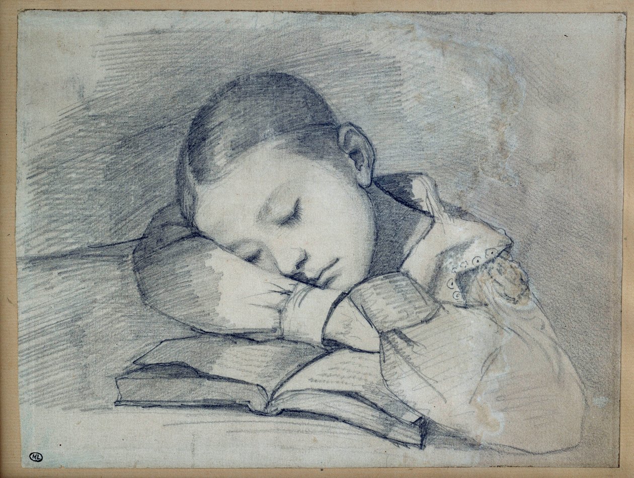 Muotokuva Juliette Courbetista nukkumassa. Gustave Courbetin (1819-1877) piirros lyijykaivoksella. 1841. Dim. 0,20 x 0,26. Pariisi, Musee d