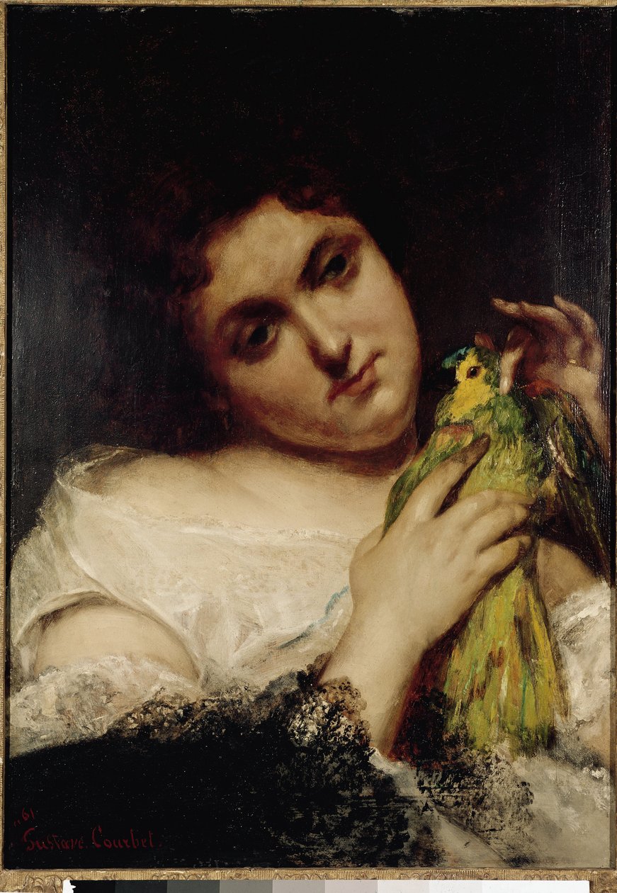 Naisen muotokuva papukaijan kanssa Gustave Courbetin maalaus tekijältä Gustave Courbet