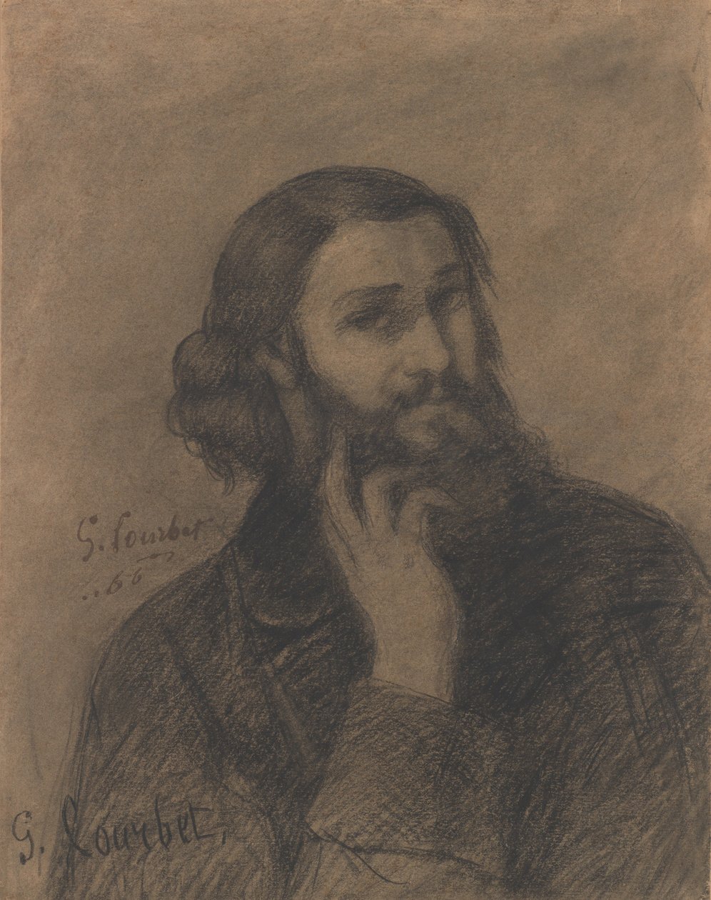 Omakuva, n.1866 (conté-kynä) tekijältä Gustave Courbet