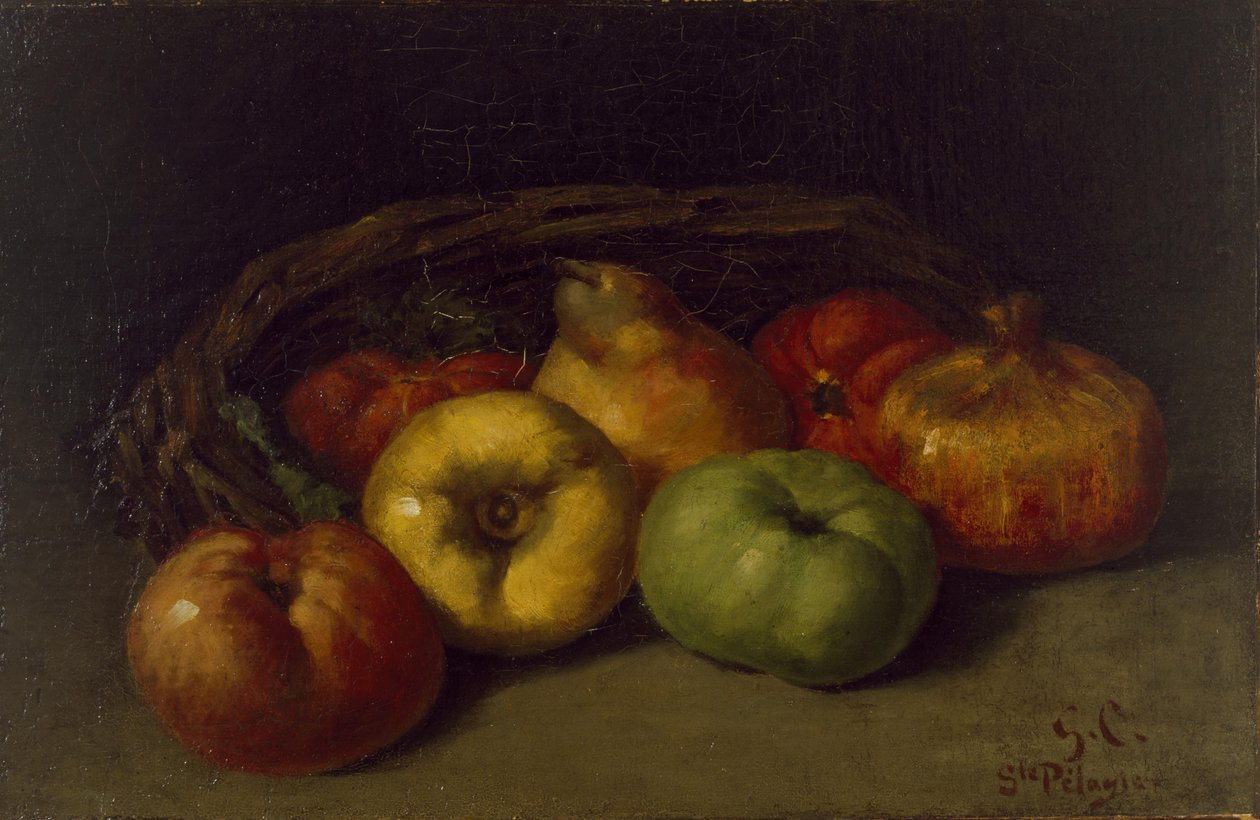 Asetelma omenoiden, päärynöiden ja granaattiomenoiden kanssa tekijältä Gustave Courbet