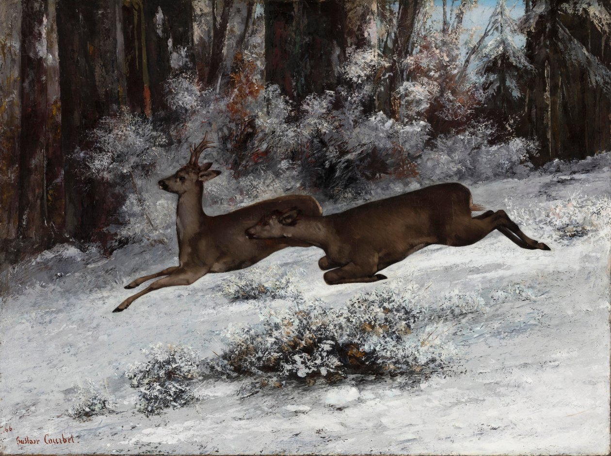 The Ruse, Metsähirvenmetsästysjakso Franche-Comte, 1866. tekijältä Gustave Courbet