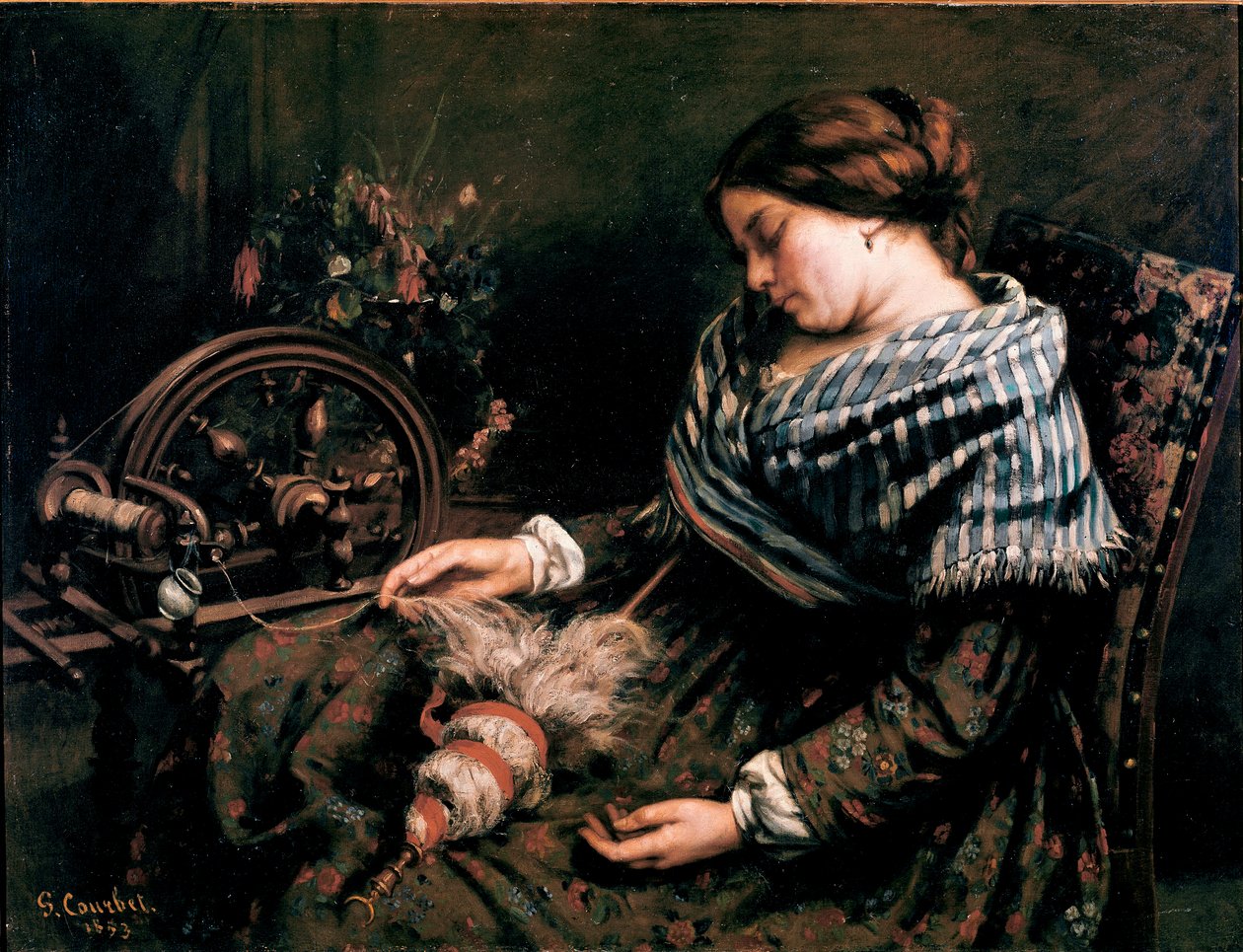 Gustave Courbetin (1819-1877) Nukkuva pyörän maalaus 1853 Dim. 91x115 cm Montpellier, Musee Fabre tekijältä Gustave Courbet