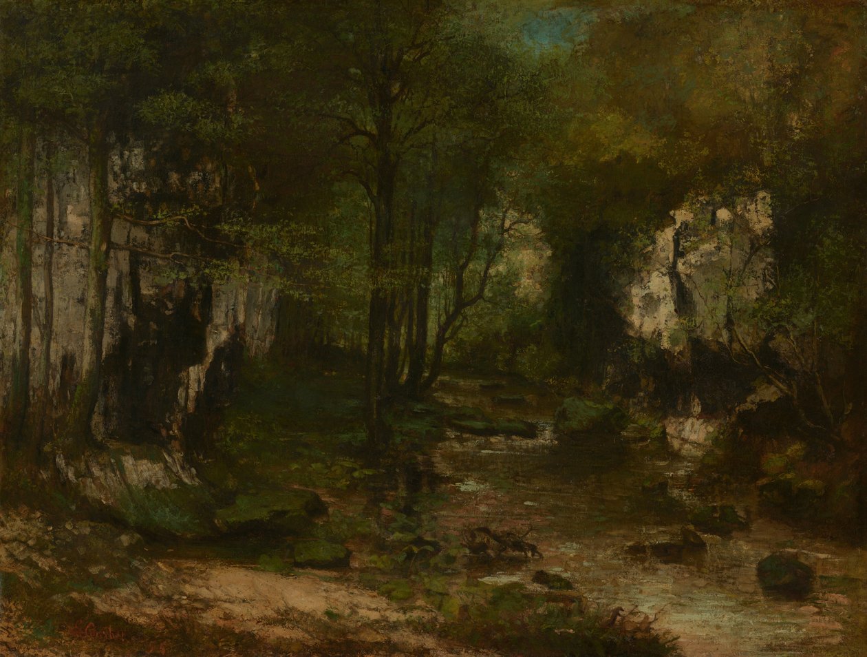 The Stream (Le Ruisseau du Puits-Noir; Loue-laakso) tekijältä Gustave Courbet