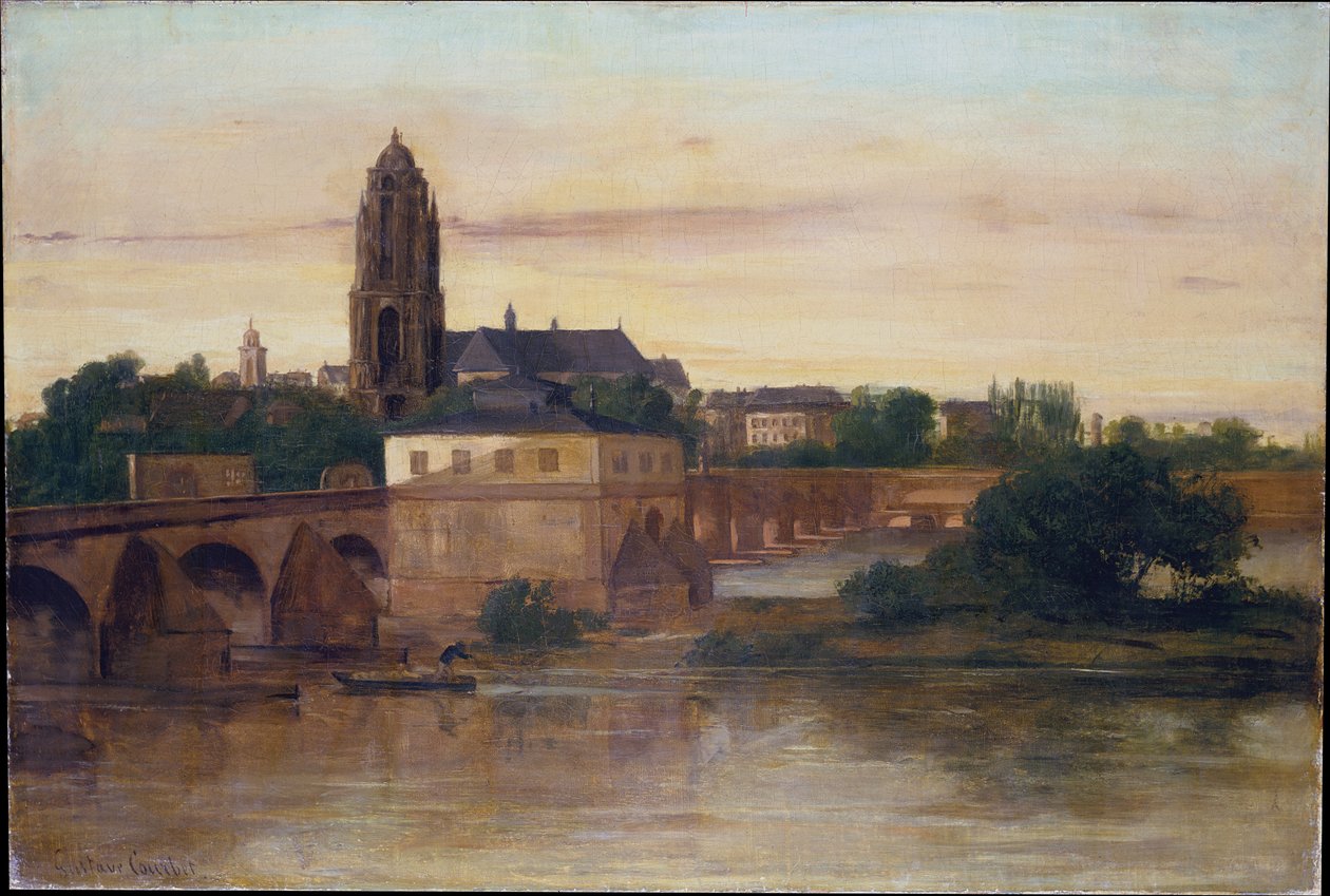 Näkymä Frankfurtista ja Vanha silta Sachsenhausenista käsin tekijältä Gustave Courbet