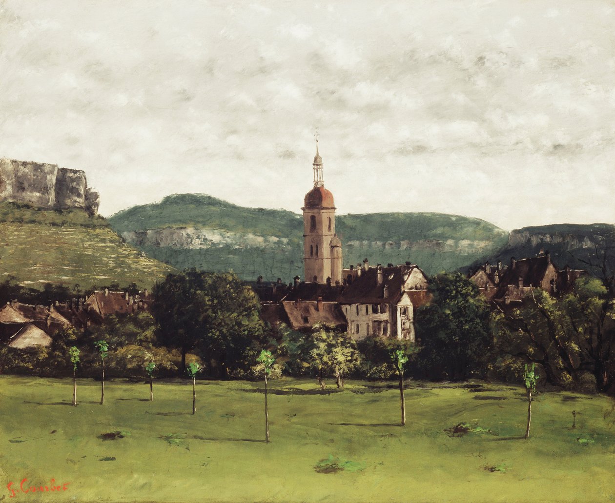 Näkymä Ornansiin ja sen kellotornille, n. 1858 tekijältä Gustave Courbet