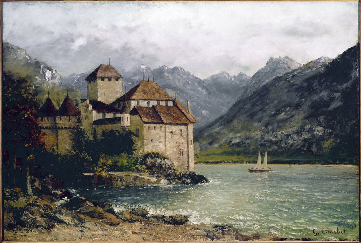 Näkymä Chillonin linnalle Genevejärvellä (öljy kankaalle tekijältä Gustave Courbet