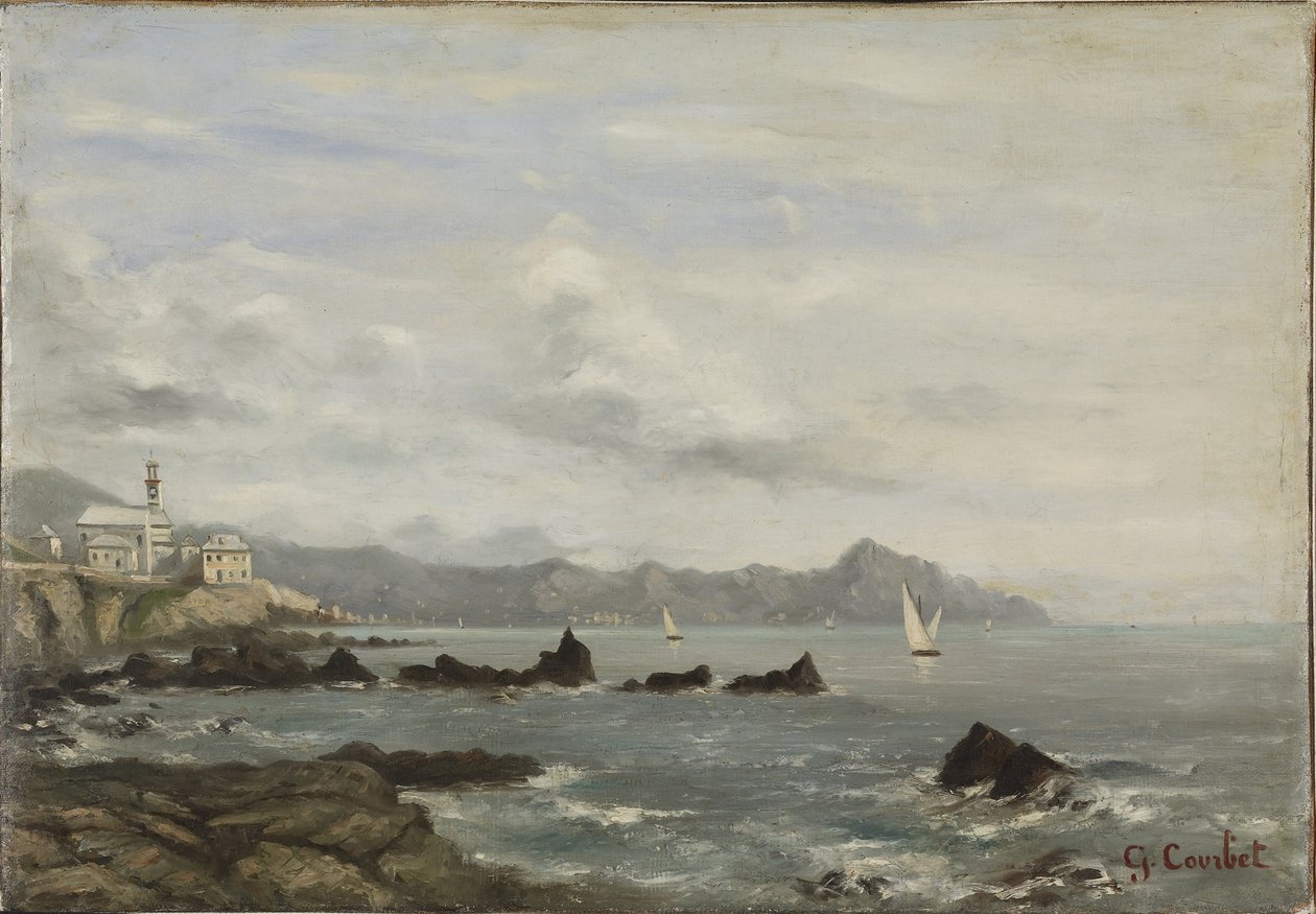 Näkymä Boccadassen kirkolle Genovassa ja Portofinon niemelle tekijältä Gustave Courbet