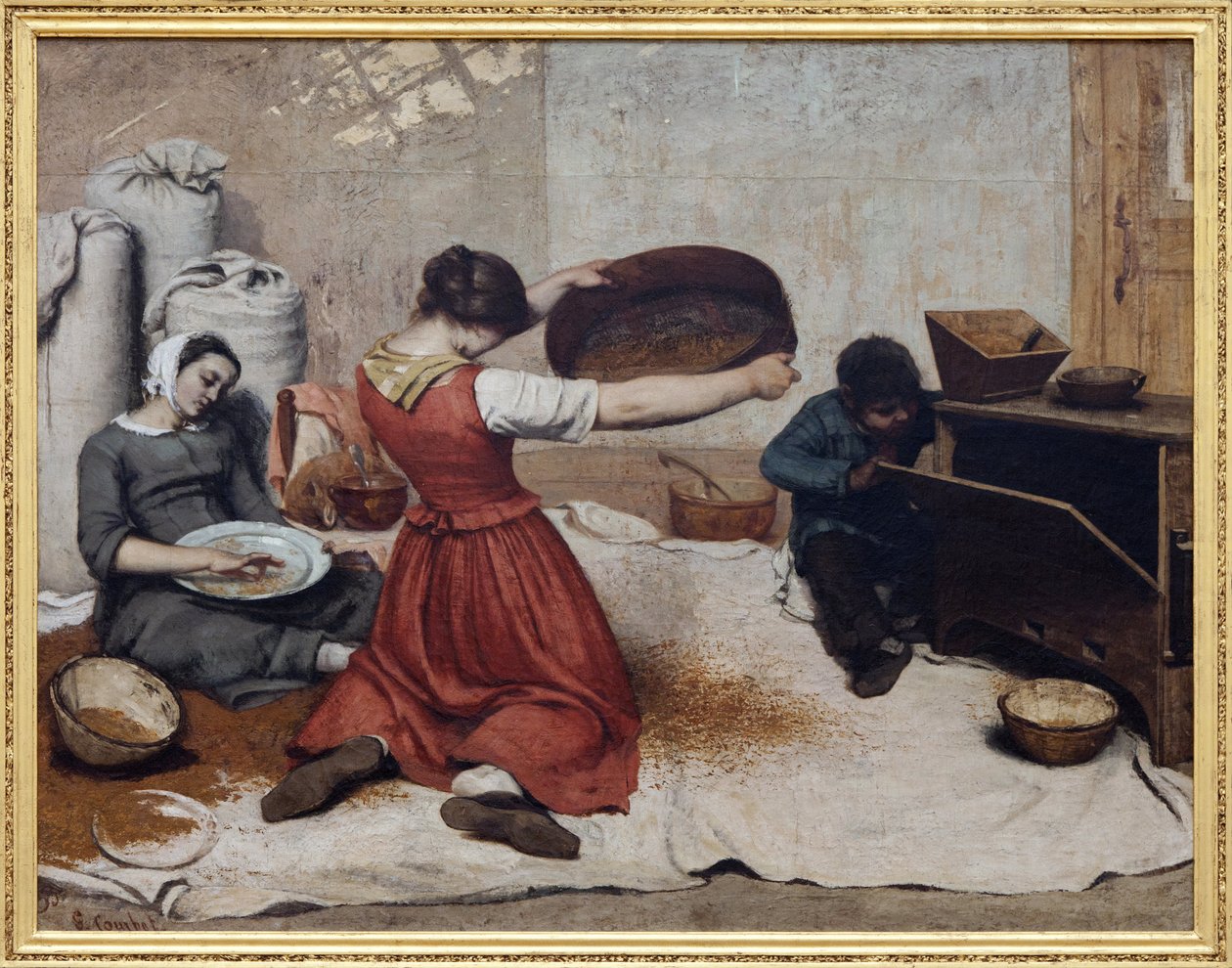 Vehnäseulat, Gustave Courbetin (1819-1877) öljymaalaus kankaalle. Valokuvaus, KIM Youngtae, Nantes, Musee des Beaux Art de Nantes. tekijältä Gustave Courbet