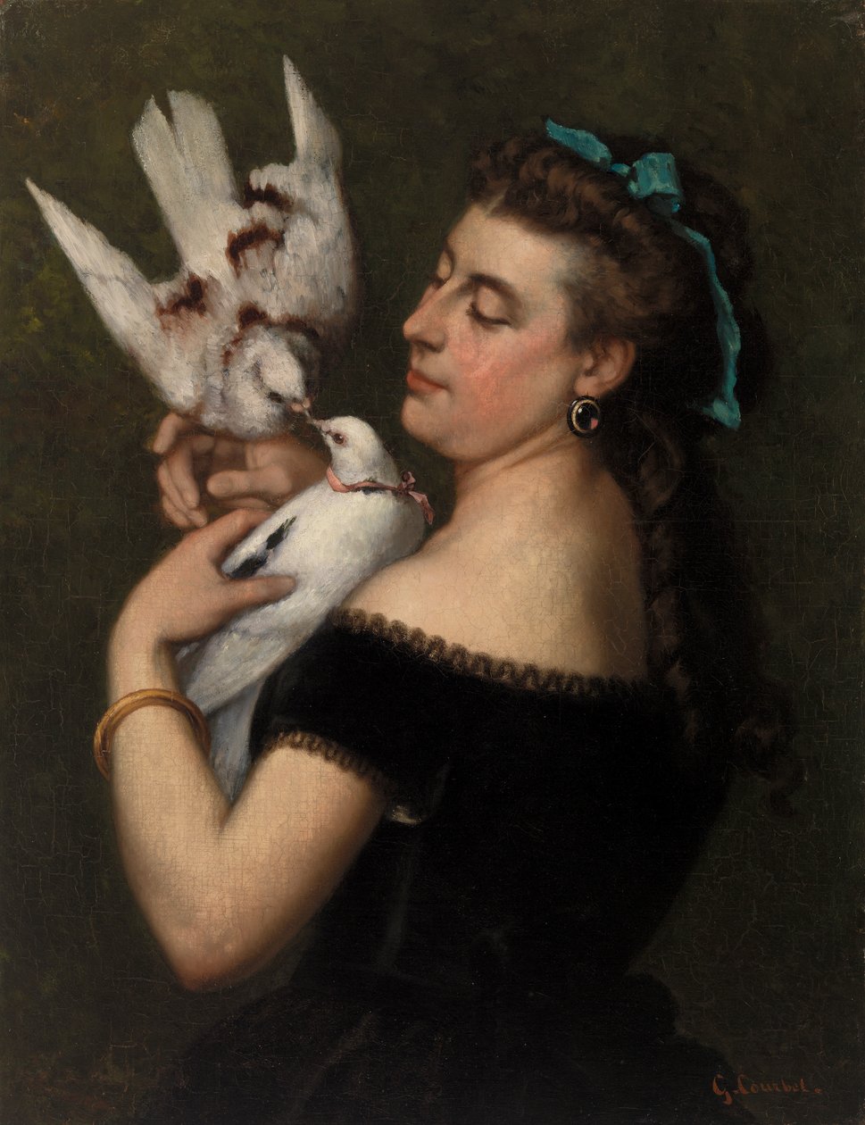 Nainen kyyhkysten kanssa tekijältä Gustave Courbet