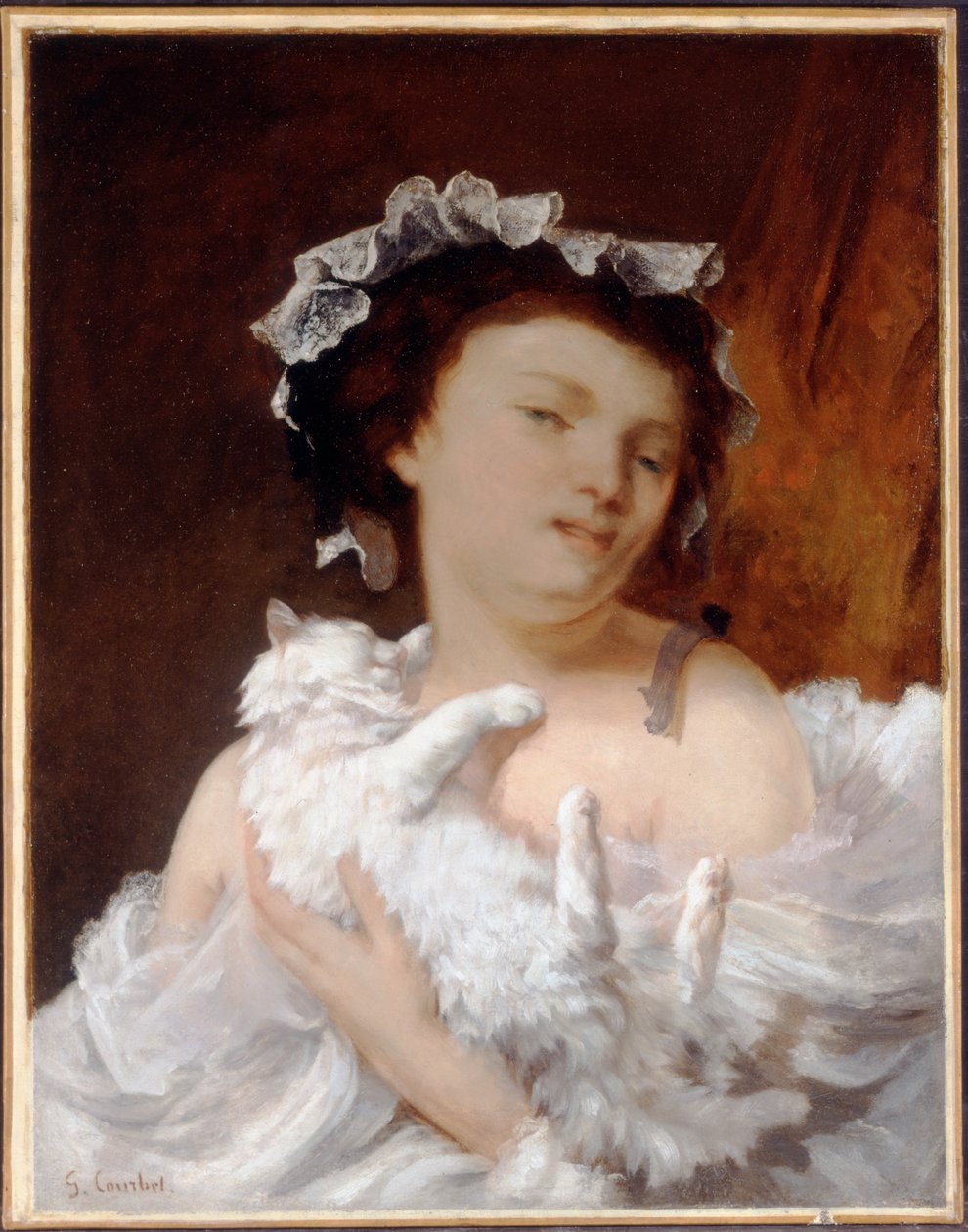 Nainen kissan kanssa, 1864 tekijältä Gustave Courbet