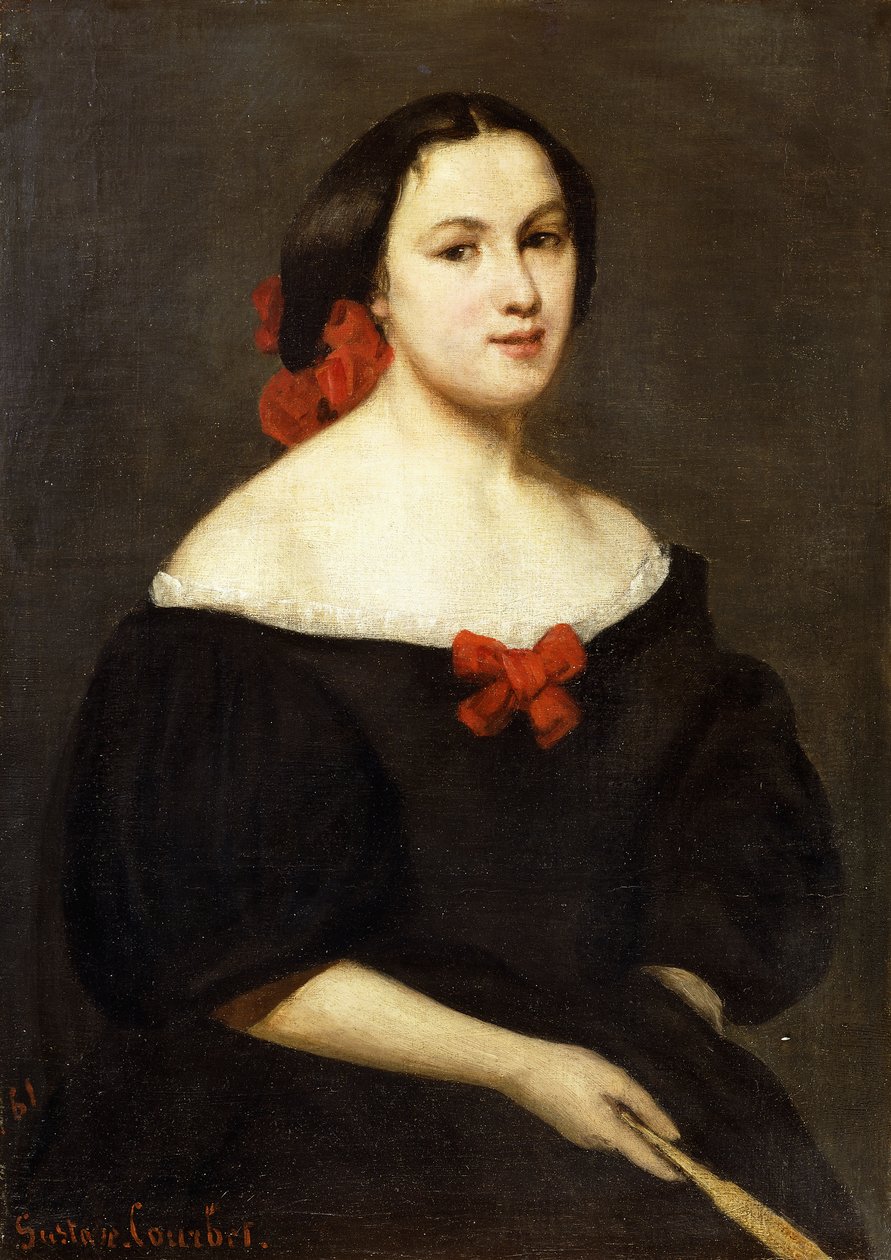 nainen tuulettimen kanssa; Femme a L"Eventail, 1861 tekijältä Gustave Courbet
