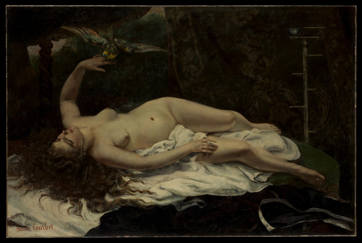 Nainen ja papukaija tekijältä Gustave Courbet
