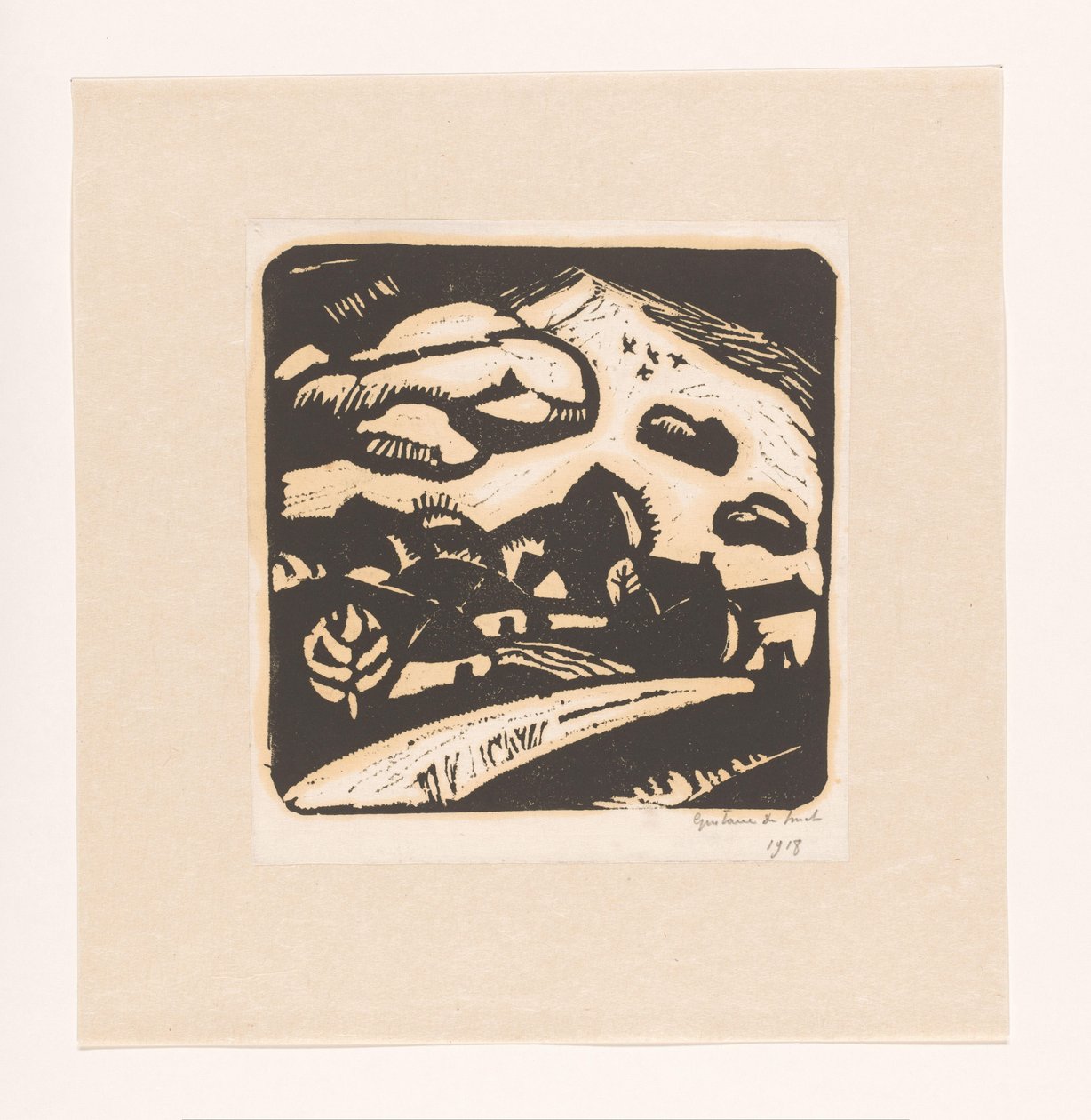 Maisema taloilla, tiellä ja vuorella tekijältä Gustave De Smet (signed by artist)