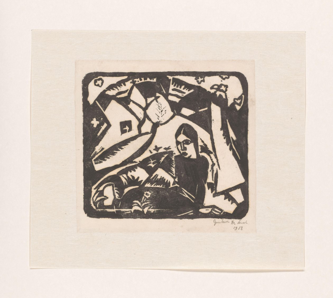 Istuva nainen maisemassa tekijältä Gustave De Smet (signed by artist)