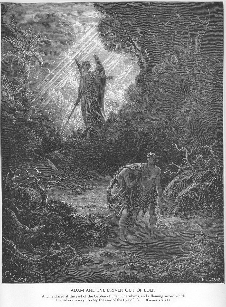 Aatami ja Eeva ajetaan pois Eedenistä tekijältä Gustave Dore