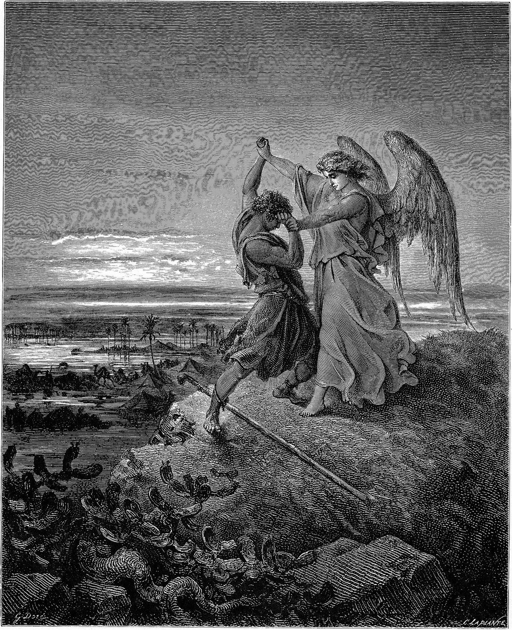 Jaakob painii enkelin kanssa (1. Moos. 32:24-32) tekijältä Gustave Dore