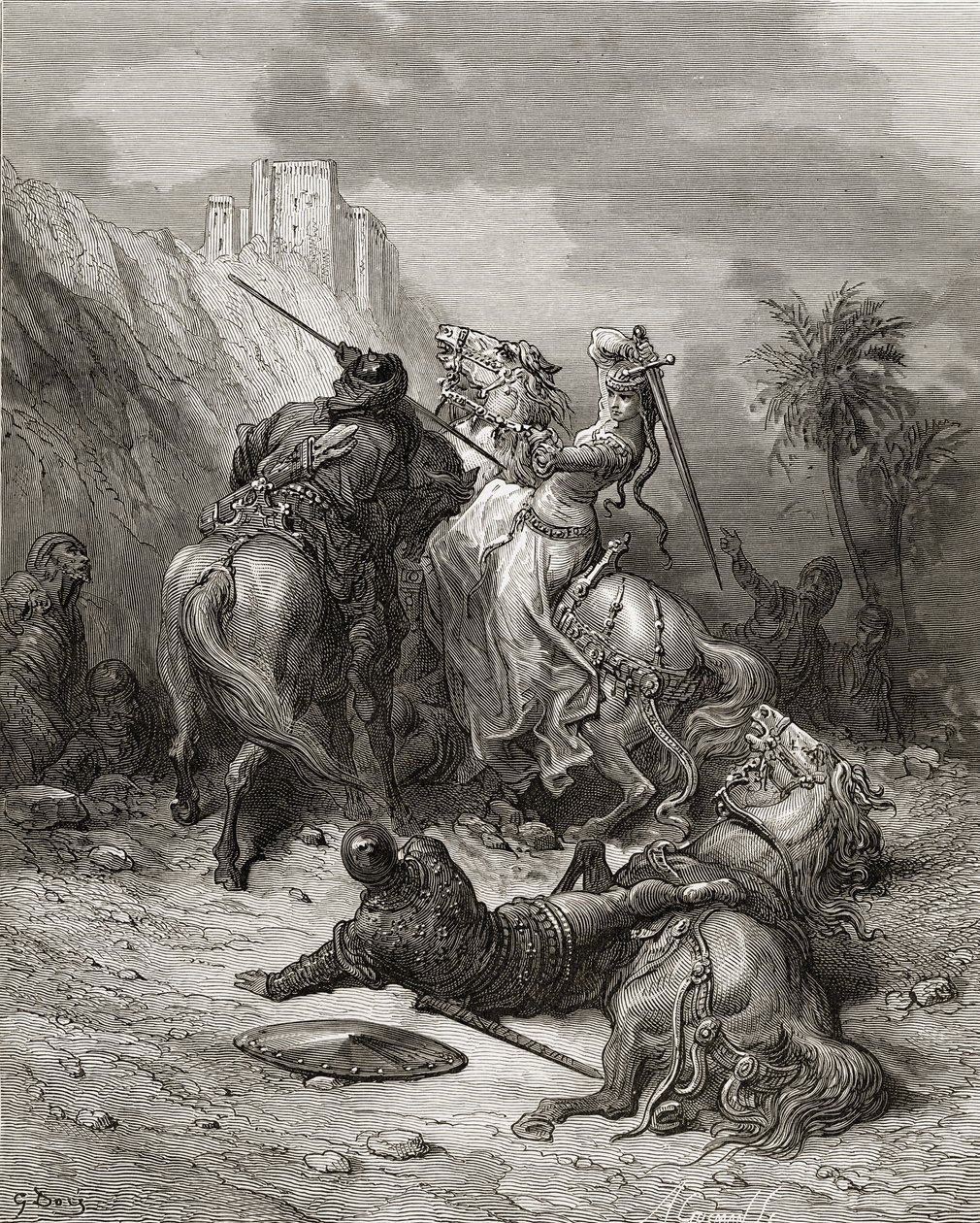 Burgundin sankaritar Florine, kuvitus J-F:n Bibliotheque des Croisadesista. Michaud, 1877 tekijältä Gustave Dore