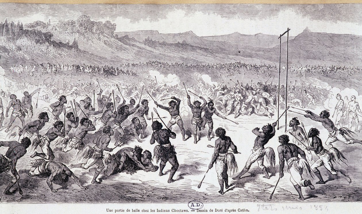 Pallopeli Choctaws Indiansissa - kaiverrus Gustave Doré tekijältä Gustave Dore