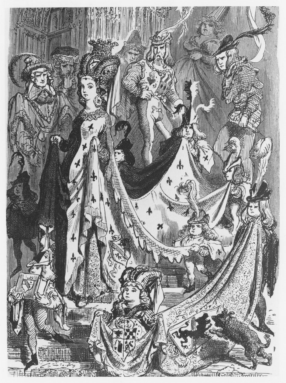 Kuningatar, kuvitus Honore de Balzacin (1799-1850) Les Contes Drolatiquesista tekijältä Gustave Dore