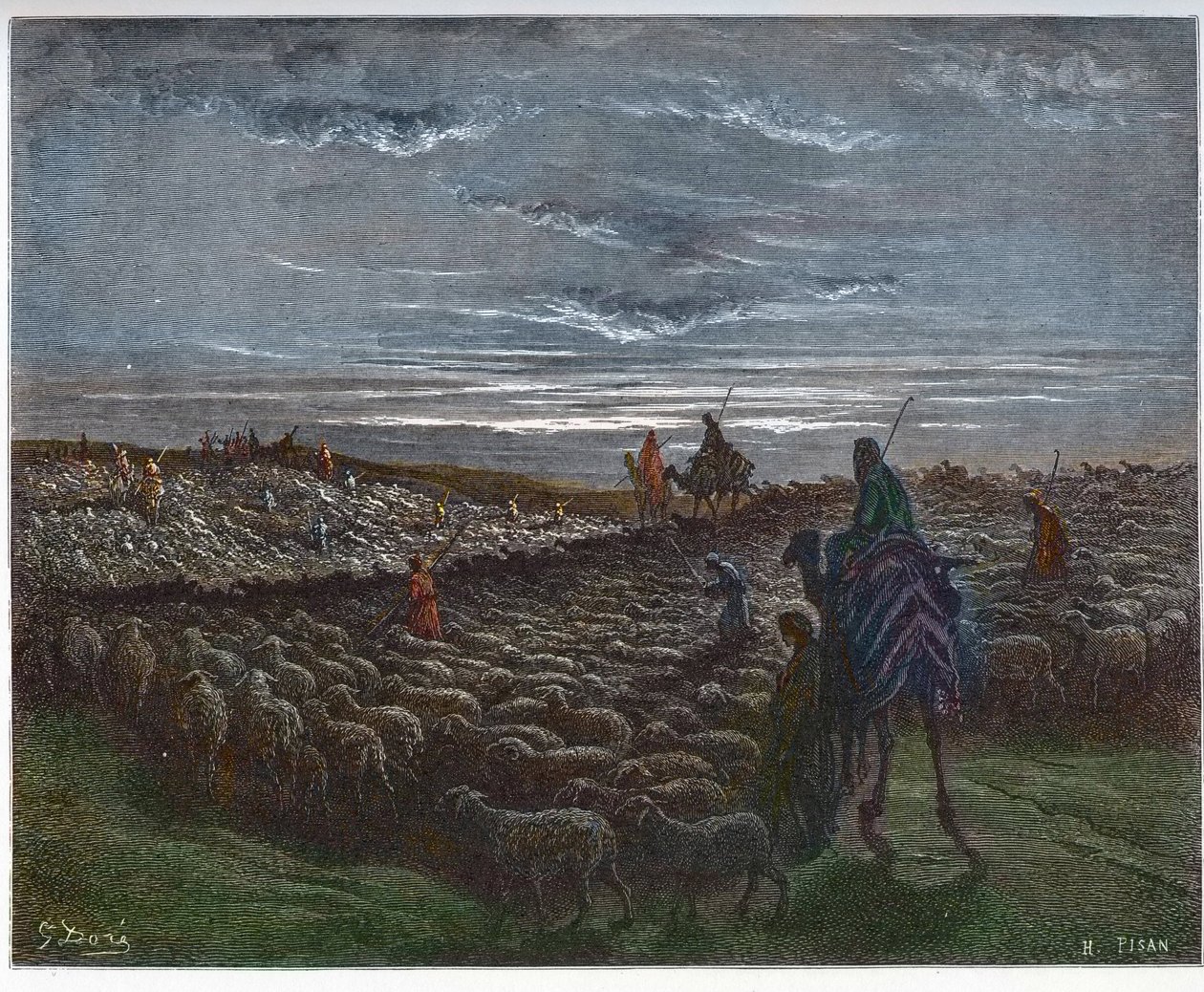 Abraham matkalla Kanaanin maahan - Abram asettui Kanaanin maahan - kaiverrus Gustave Doren (1832-1883) "The Bible illustreeen" - Kaiverrus "" Dore Biblesta"" tekijältä Gustave Dore